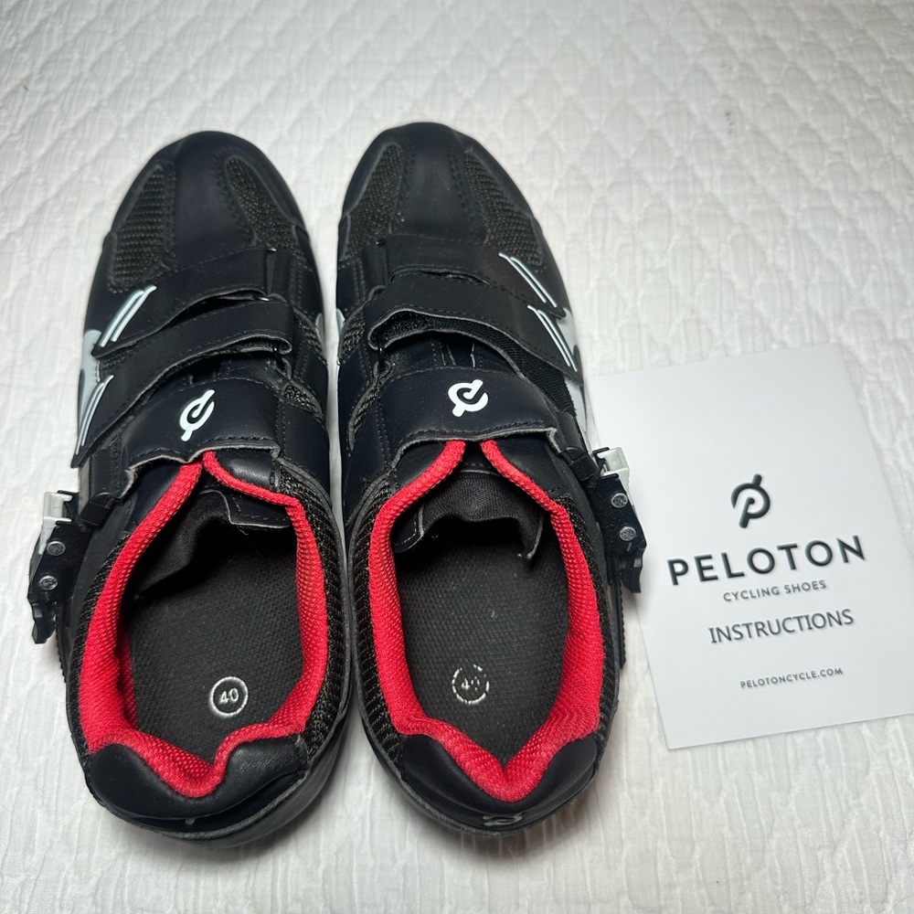 Peloton Black Cycling Shoes with Red Trim